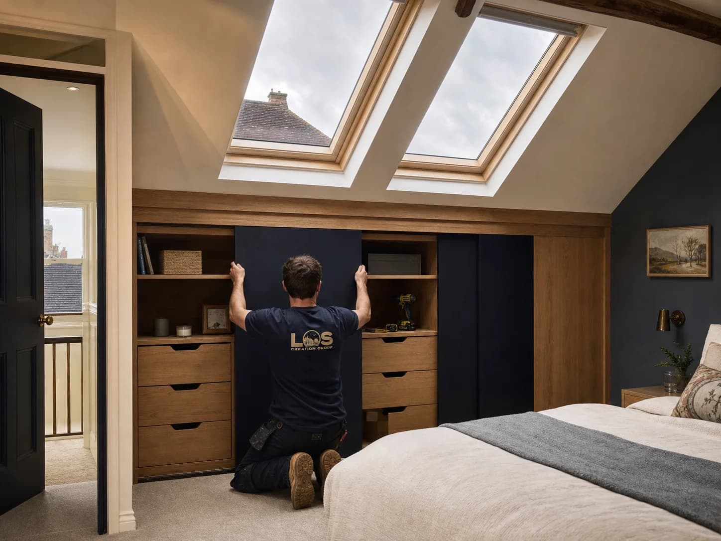 Editorial concept of bespoke loft joinery being completed at a Braintree home