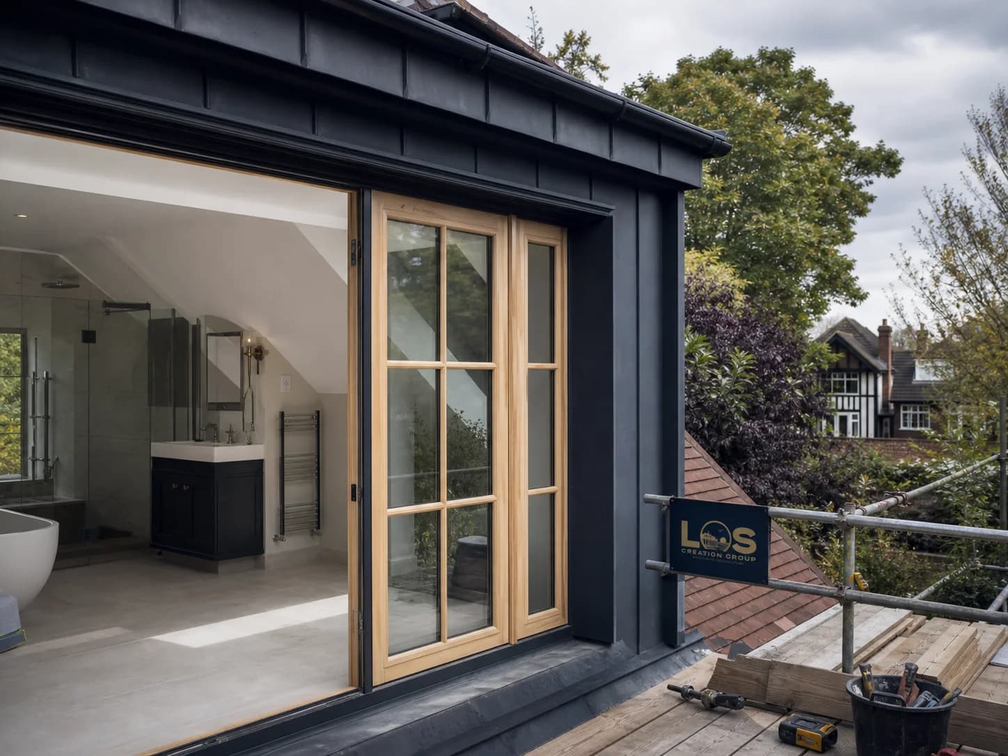 Editorial concept of a carefully detailed loft conversion in progress at a Brentwood home