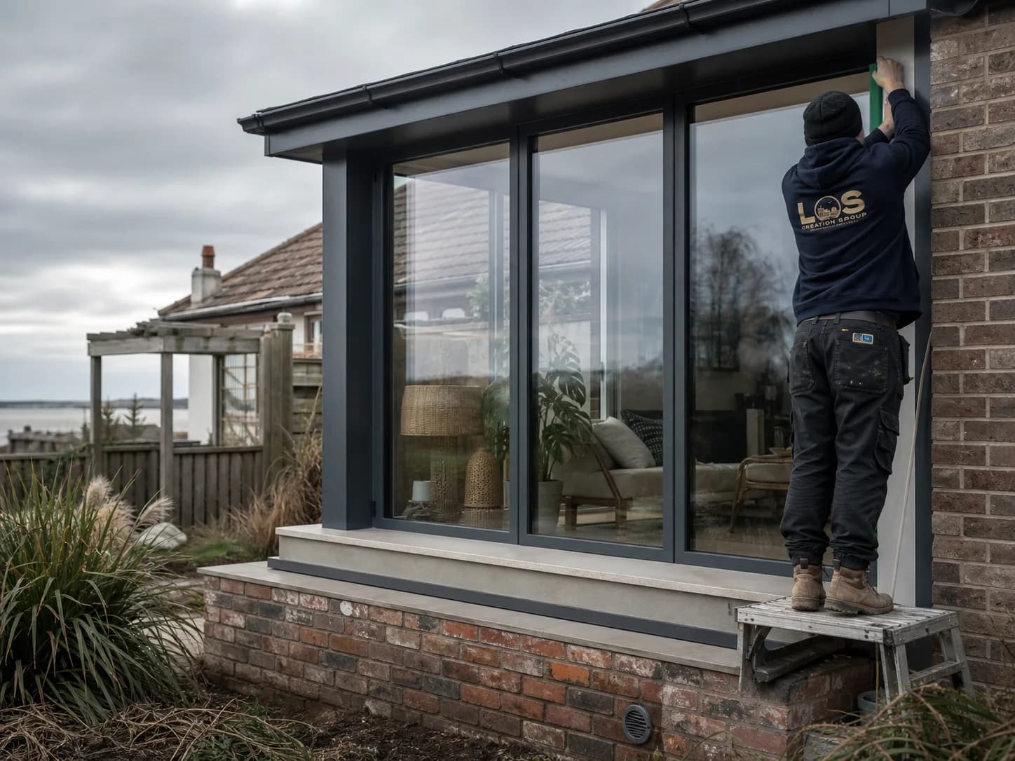 Editorial concept of coastal property improvements at a Canvey Island bungalow