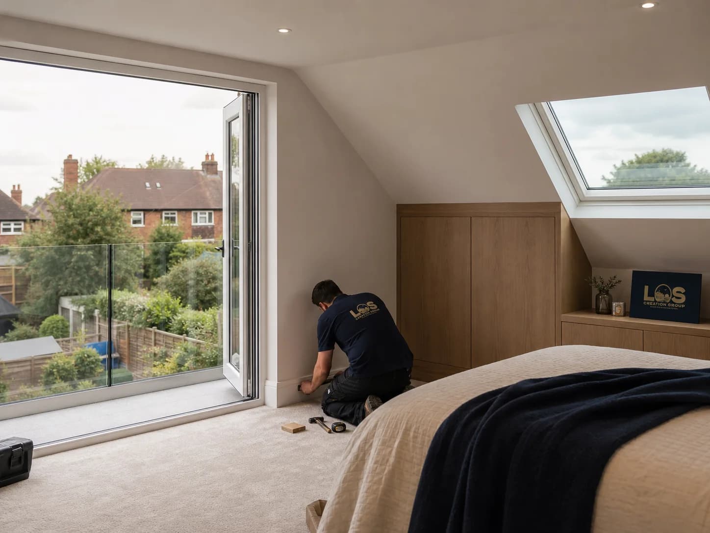 Editorial concept of a family-home loft conversion being finished in Enfield